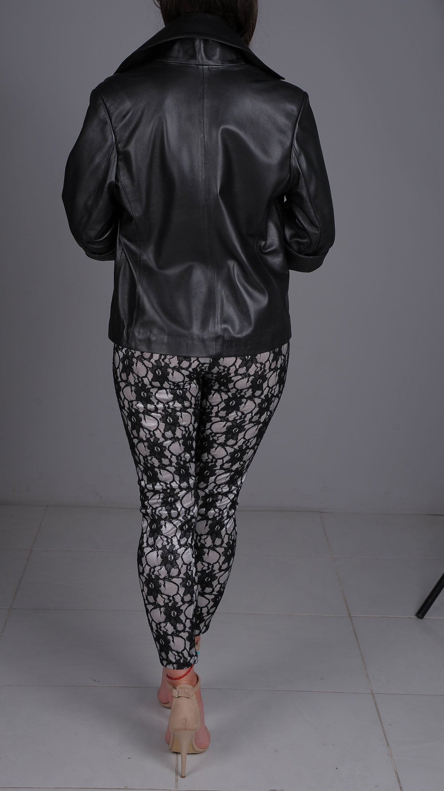 Black Flared Waist Leather Jacket