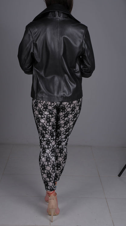 Black Flared Waist Leather Jacket